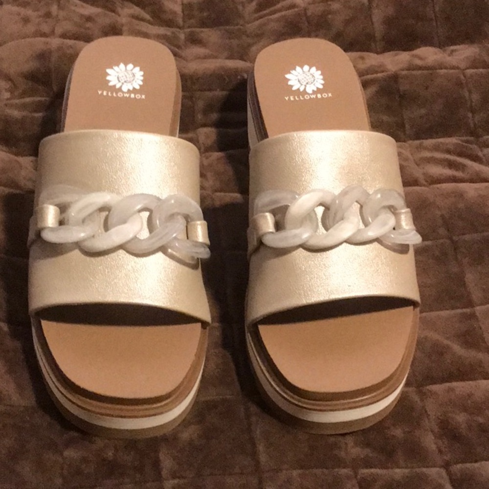 Yellow Box Platino Colored Sandals with Chain Detail